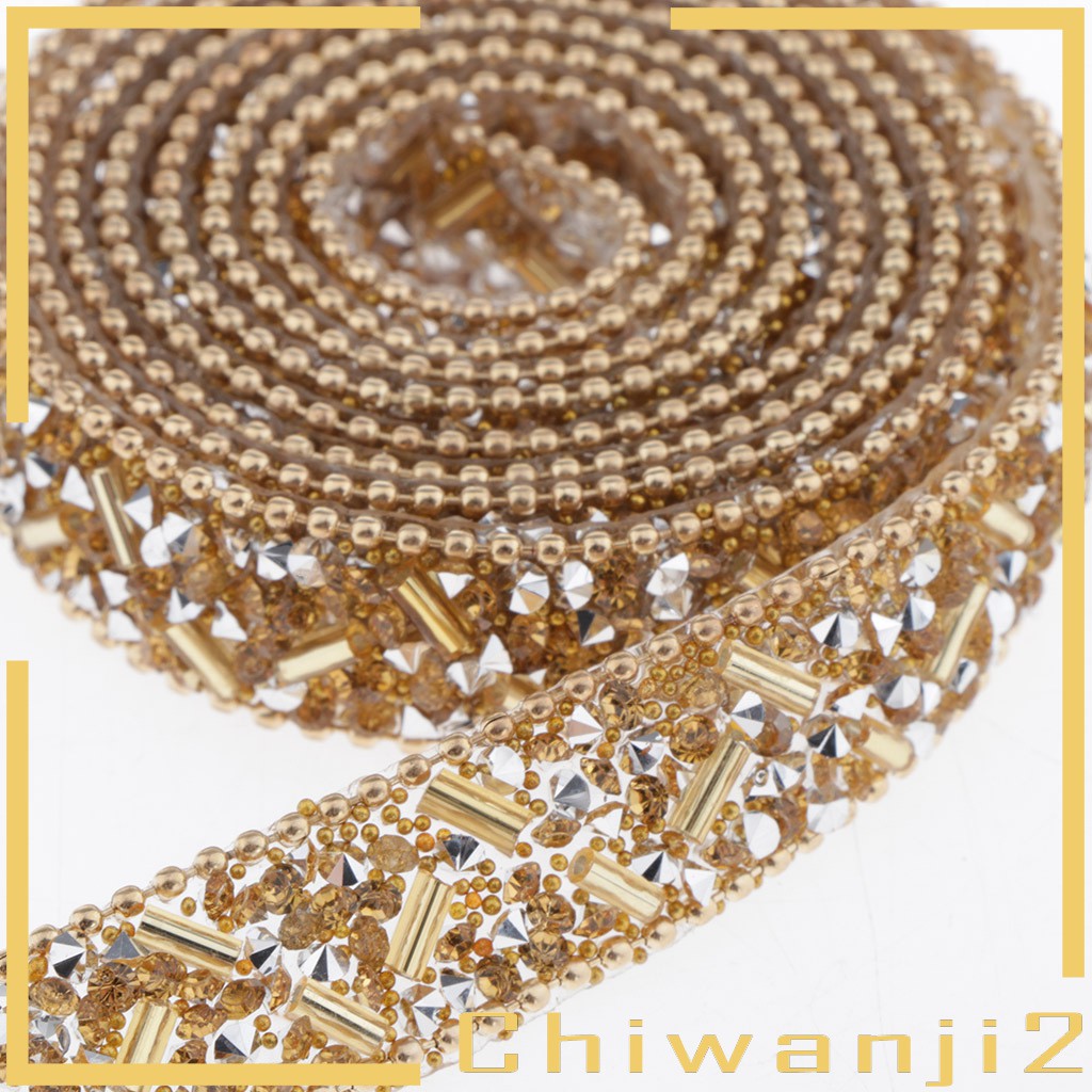 [Chiwanji2] Cuộn Ruy Băng Quấn Quần Áo Đính Hạt Pha Lê Màu Vàng Trang Trí Tiệc Tùng 1yd