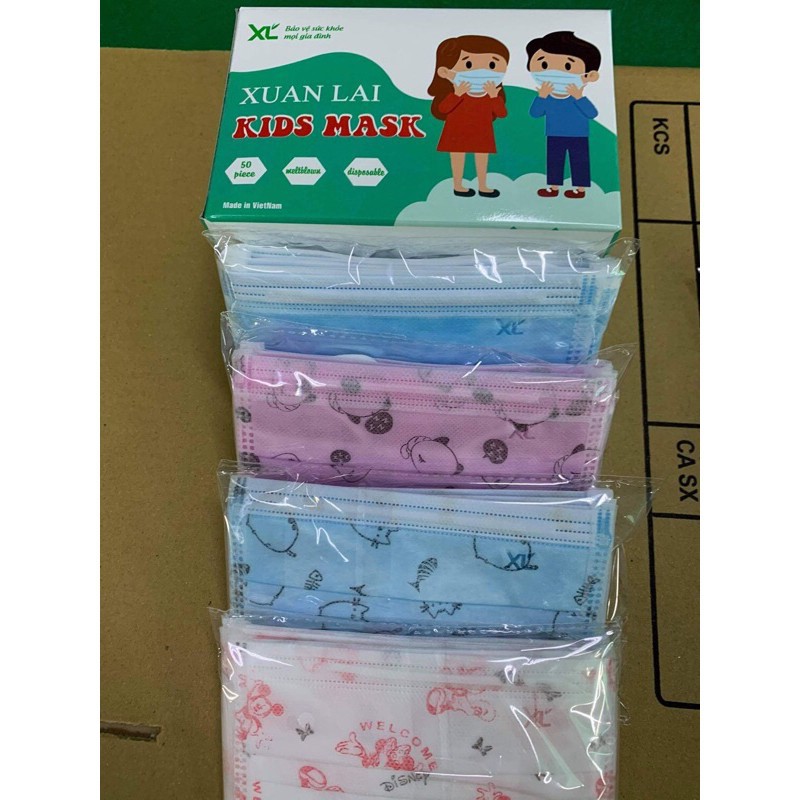 1 HỘP 50 CHIẾC KHẨU TRANG TRẺ EM 3 LỚP KHÁNG KHUẨN CHUẨN XUÂN LAI XL MASK | BigBuy360 - bigbuy360.vn