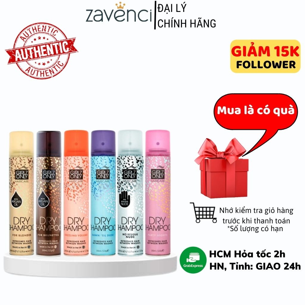 Dầu gội khô GIRLZ ONLY Dry Shampoo xịt tóc khô phồng mềm thơm 200ml - ZAVENCI Official