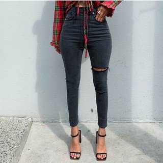 Hàn Quốc Chải Hàn Quốc Slim-fit Slimmer Look Quần Bút Chì Bọc Chân Học Sinh Hàn Quốc Bé Gái Phải Có Retro Thời Gian Đen Xám Xuân Thu Quần Jean Dài Mắt Cá Chân Phiên Bản Hàn Quốc Cao Cấp Co Giãn Slim-fit Quần Skinny Rách Một Dòng