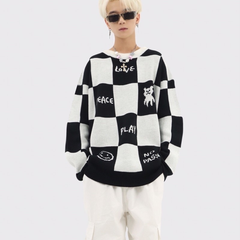 Checker Sweater / áo len caro (ảnh tự chụp ở cuối)