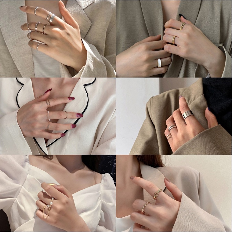 iF YOU Bộ nhẫn   màu vàng/ bạc thiết kế đơn giản phong cách Hàn Quốc