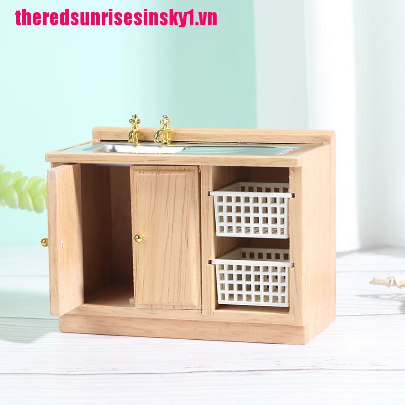 Mô Hình Tủ Chén Gỗ 1: 12 Trang Trí Nhà Búp Bê
