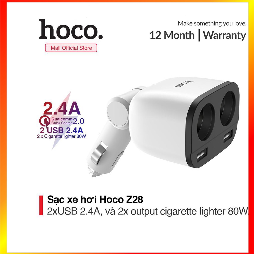 Sạc Ô Tô Hoco Z28 - 2 Cổng USB - Màn Hình Đèn Led Thông Minh - Nhà phân phối chính thức - MrPhukien
