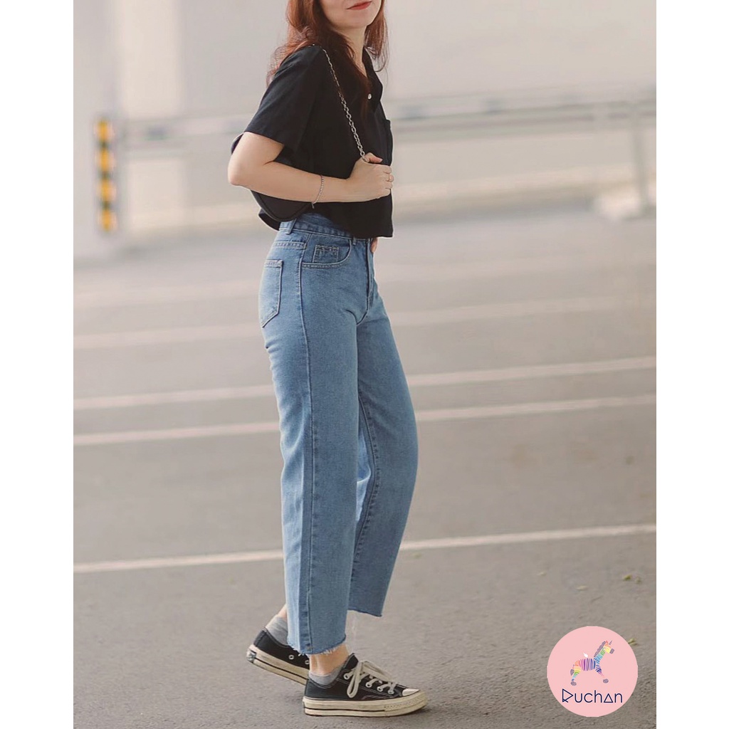 Quần jean nữ lưng cao RUCHAN dài suông ống rộng jeans lửng kiểu đẹp đi chơi + 2% phí shopee