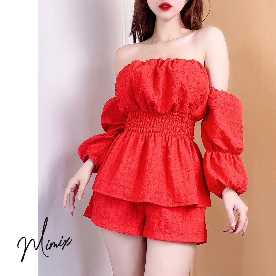 Set bộ rời áo trễ vai peplum kèm quần short MIMIX BW4215