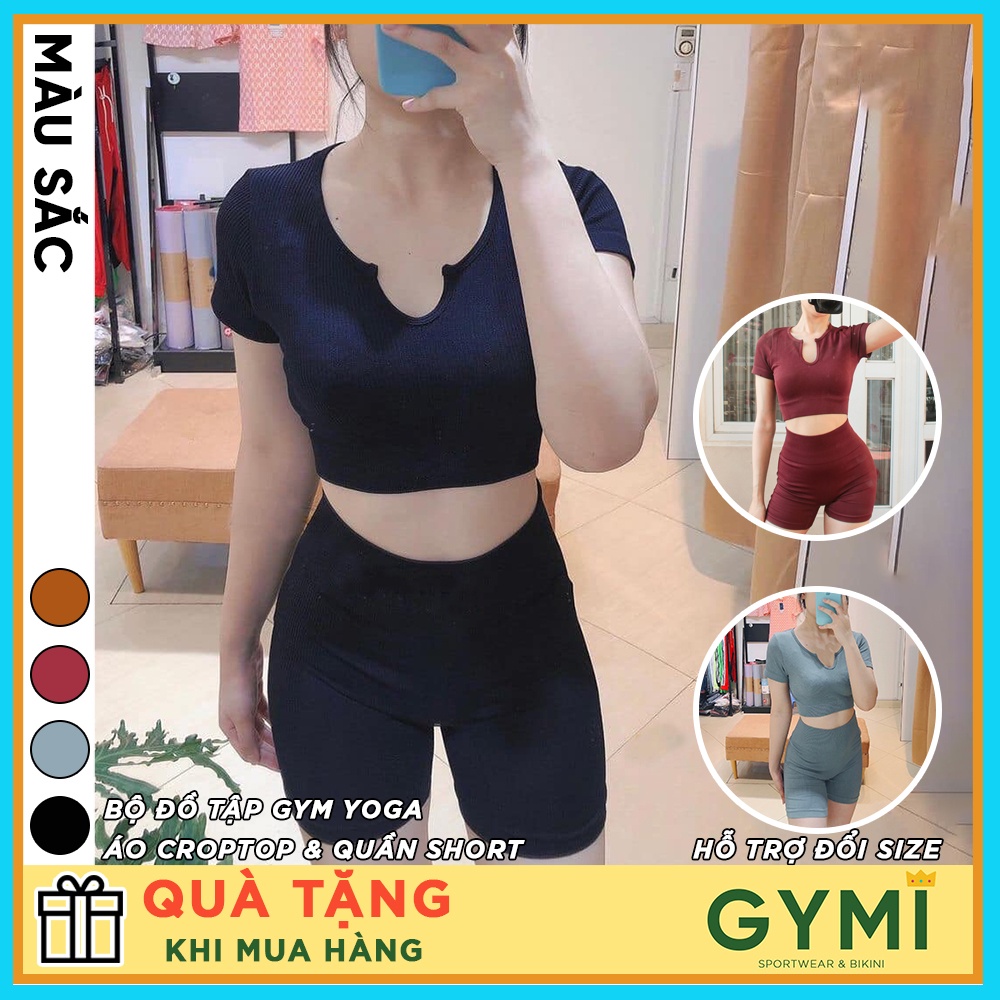 Set bộ đồ tập gym yoga nữ dáng lửng GYMI SET13 gồm áo ngắn tay và quần thumbnail