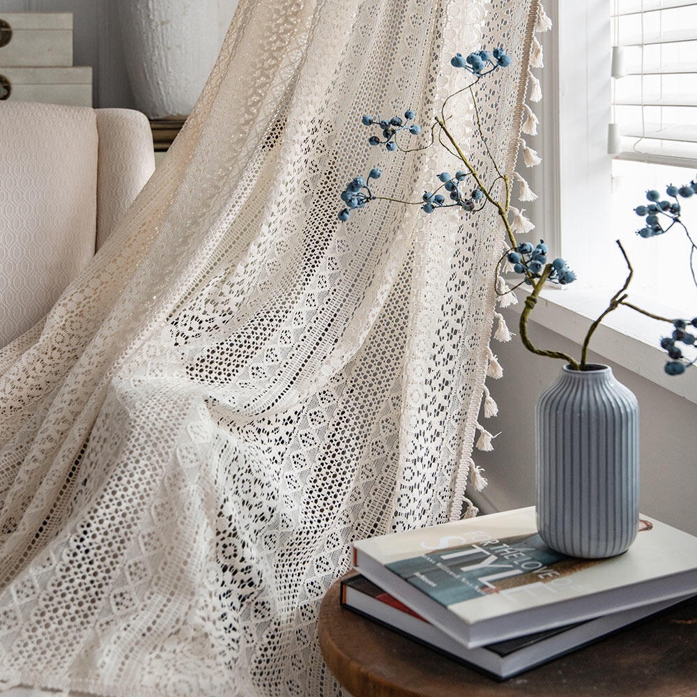Rèm Cửa Dệt Kim Chất Liệu Cotton Màu Be Trang Trí Nhà Cửa/Cửa Sổ/Cửa Trượt