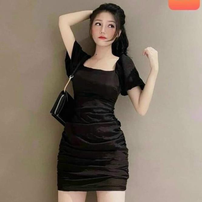 Váy đầm nữ body đan dây lưng nhún hông HT06