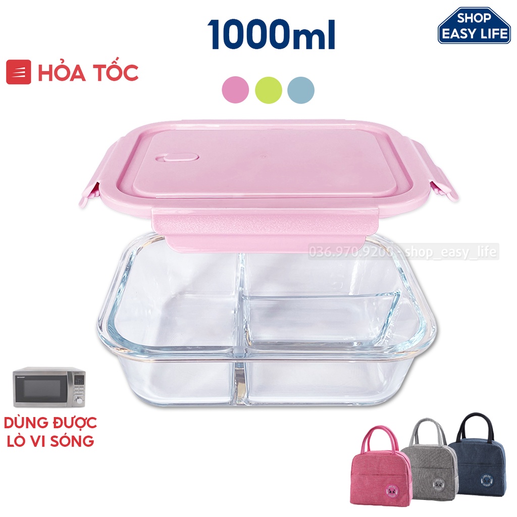 Hộp cơm thủy tinh chia ngăn dùng được trong lò vi sóng
