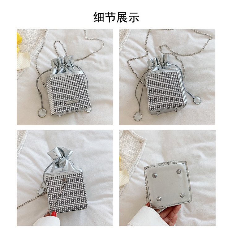 Túi Đeo JASMIN NOIR Chéo Hình Vuông Đính Đá Phối Dây Xích Thời Trang Cho Nữ
