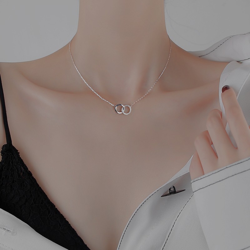 Dây chuyền bạc nữ DaLiA Jewelry hình tròn lồng nạm đá tinh tế, Circle Lồng - DC02