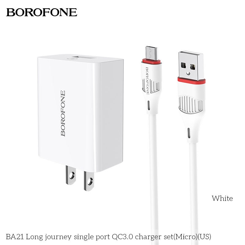 Bộ sạc 18W BOROFONE gồm củ và dây cáp sạc dài 1 mét cho android: Samsung, Xiaomi, Oppo, Vivo, Huawei Realme...