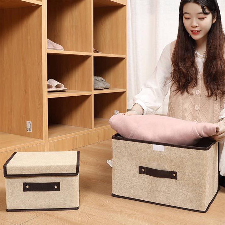 Set 2 Hộp Đựng Đồ Quần Áo Đồ Chơi Đa Năng Bằng Vải Cứng Cáp Có Nắp Đậy