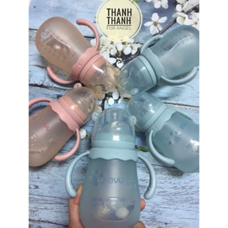 Bình sữa gấu chất liệu thuỷ tinh Baiyou có ống hút chống sặc dung tích 240ml