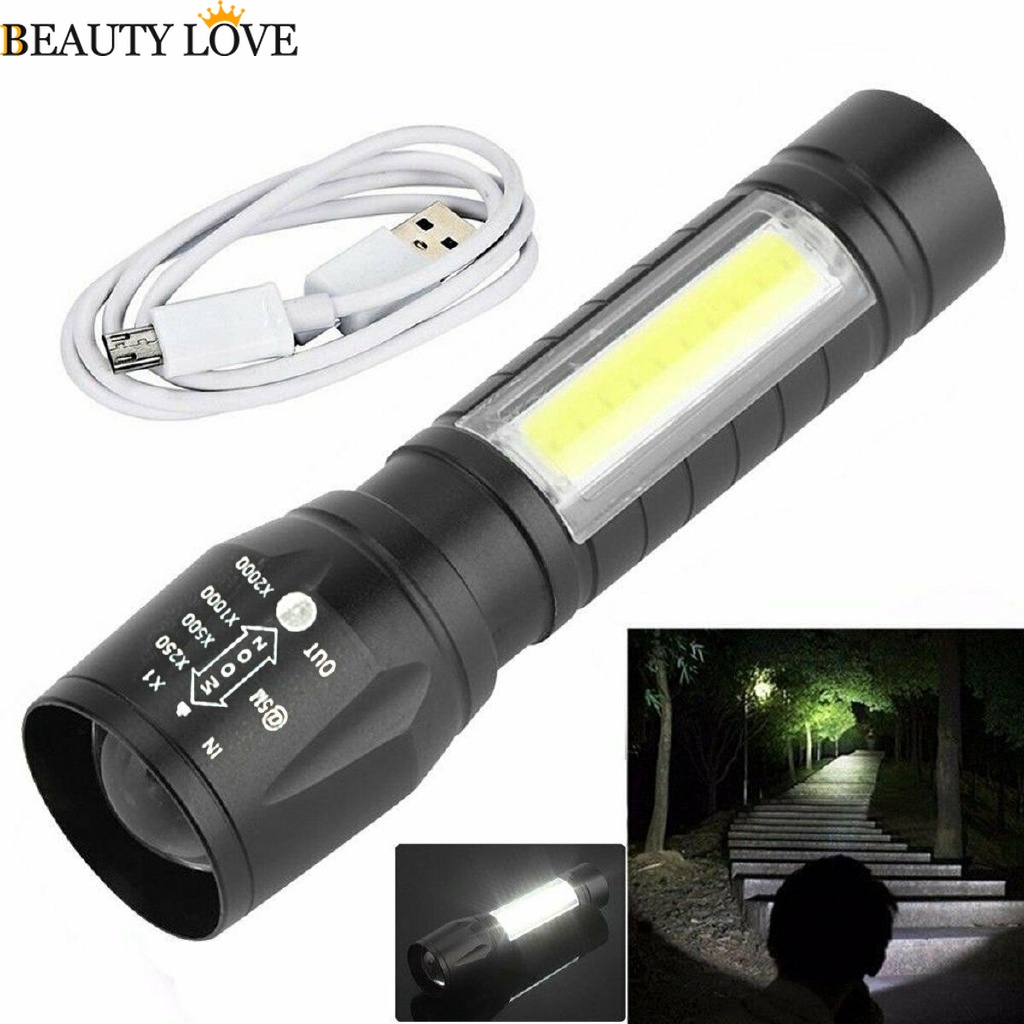 Đèn Pin LED T6 COB Có Thể Sạc Lại Bằng Cổng USB Tiện Dụng