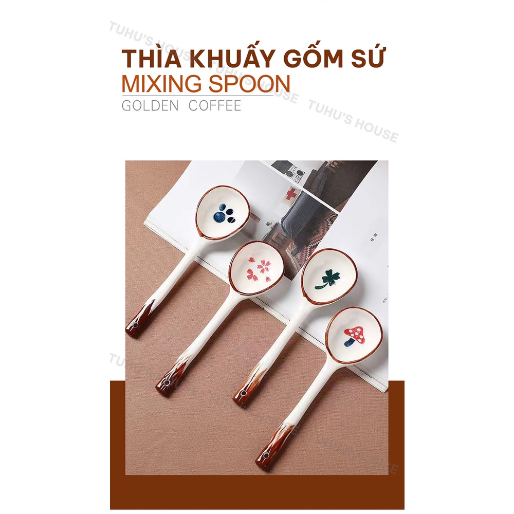 Thìa gốm sứ tròn ăn cơm in hình đáng yêu, muỗng sứ cao cấp trang trí bàn ăn – TUHUHOUSE