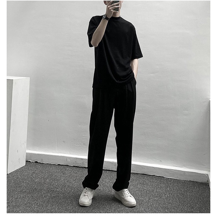 Áo thun nam nữ cổ lọ 3-5 phân vải Cotton co giãn dày dặn phông trơn basic mã TS-003