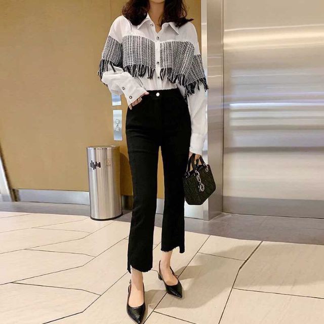 Quần jeans loe rách gấu [ảnh thật]