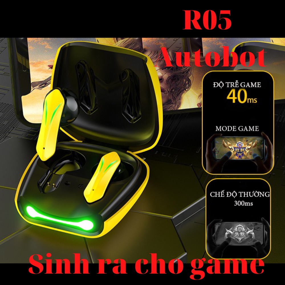 Tai Nghe Bluetooth Gaming R05 Autobot Tws 5.2 Tai Nghe Không Dây Bass Mạnh Mẽ Có Mic , Độ Trễ Cực Thấp Tueman