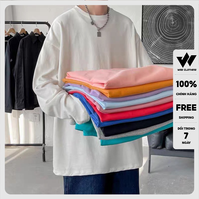 Áo thun tay dài WIIS phông unisex form rộng Trơn nam nữ sweater oversize ulzzang