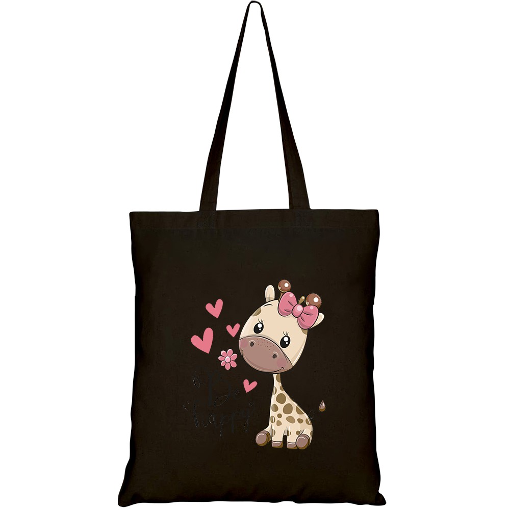 Túi vải tote canvas HTFashion in hình greeting card cute cartoon giraffe HT336