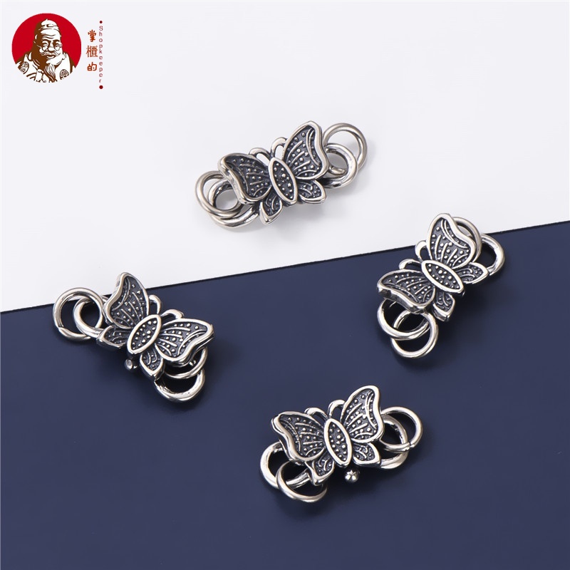 Khóa Nối Vòng Tay / Dây Chuyền Hình Cánh Bướm Đôi Bằng Bạc S925 Phong Cách Thái DIY