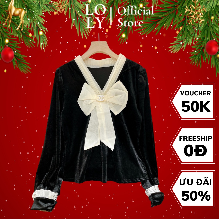 Áo Nhung Dài Tay Phối Nơ, Chất Liệu Cao Cấp Không Bai Dão - LOLY Store CD160