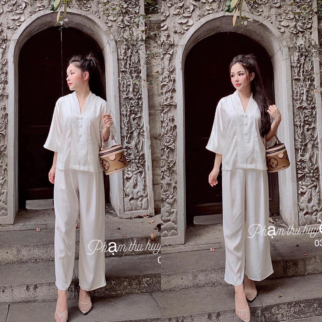 Đồ Lam Đi Chùa N11 - Sét Pháp Phục Bà Lai Áo Vải Gấm Sang Trọng Nhã Nhặn Lịch Sự - Quần Lụa Satin