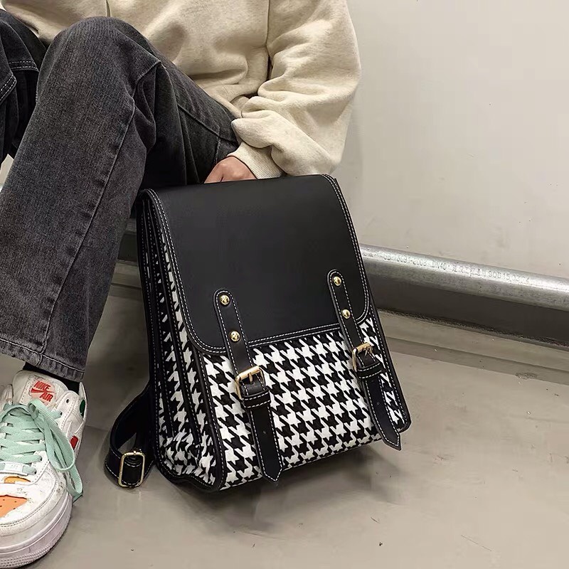 Balo Nữ Hộp Vuông Da Pu Ulzzang kẻ sọc