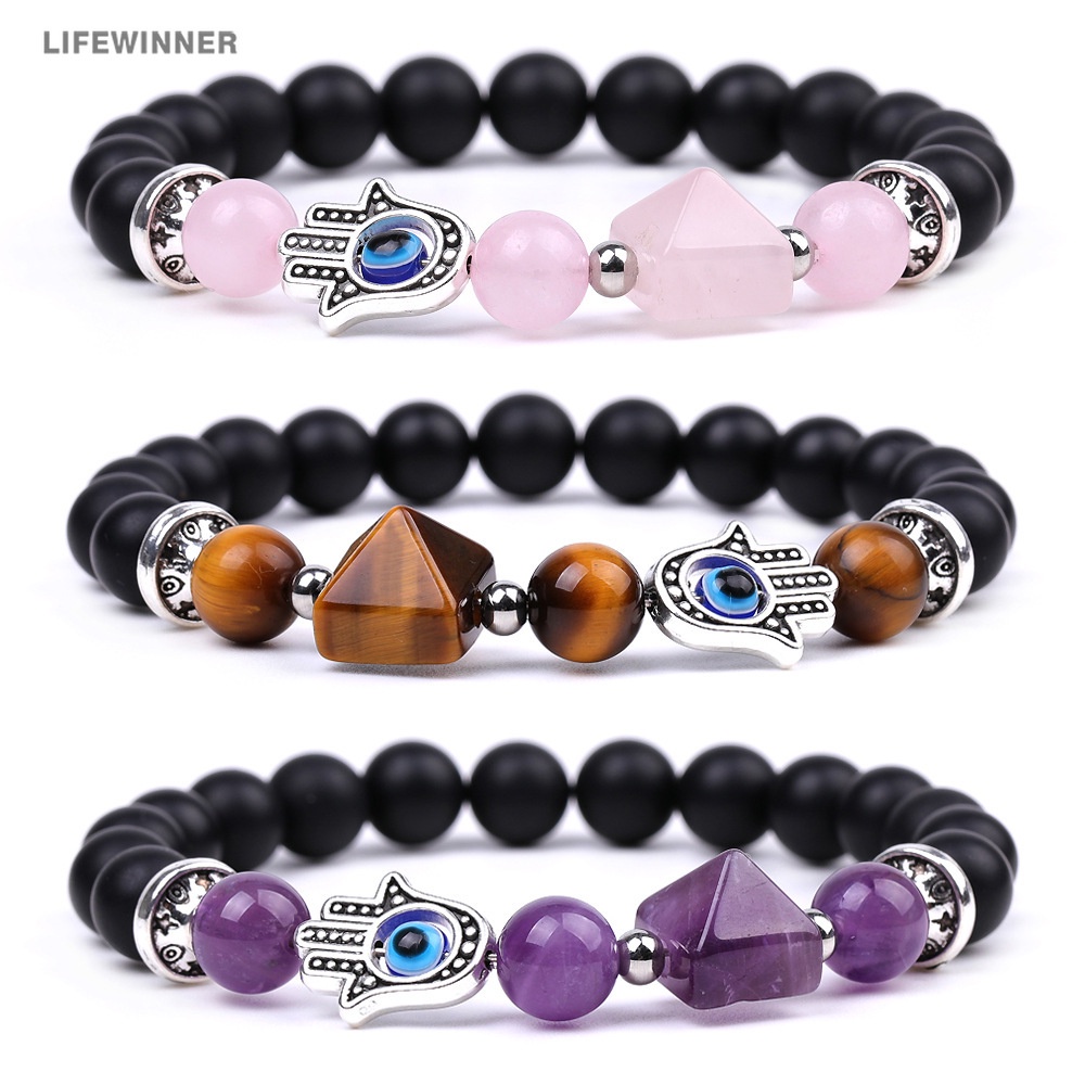 Vòng Tay Hạt Đá Tự Nhiên / Mắt Quỷ / Kim Tự Tháp Màu Hồng / Tím Thời Trang Cho Nam Và Nữ