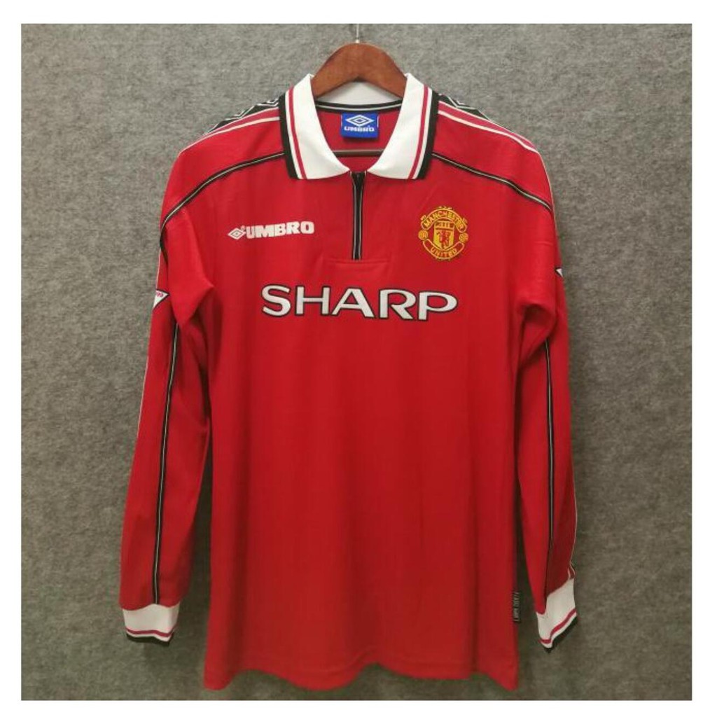 Áo Thun Đá Banh Tay Dài In Logo Manchester United Retro 1998-99 Size S-2xl