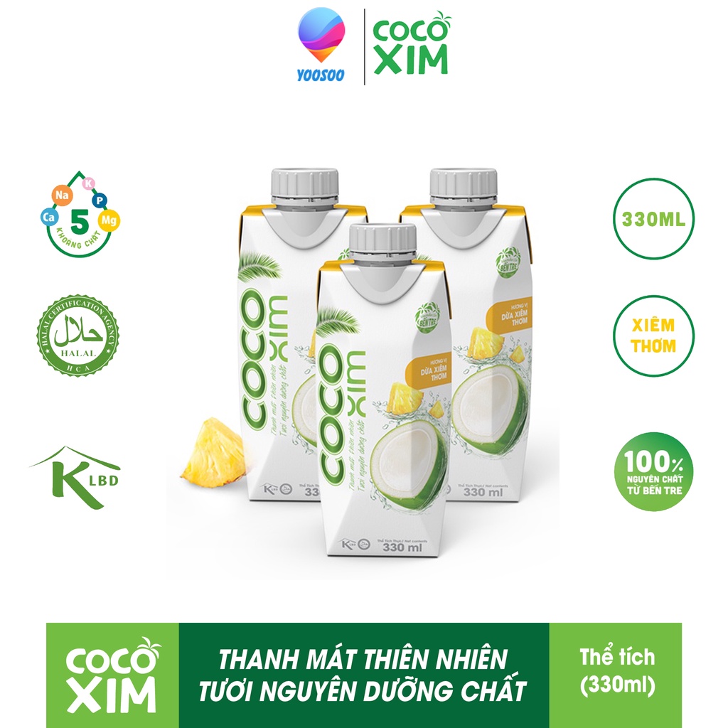 Nước dừa đóng hộp từ dừa tươi nguyên chất 100% kết hợp vị Thơm độc đáo 330ml - COCOXIM - CIRINO