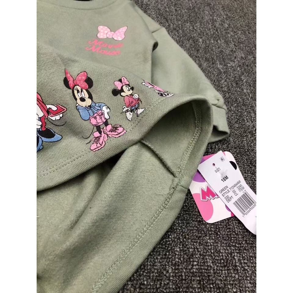 [1-5y] (form to) Váy nỉ bông mickey xanh rêu nhạt cho bé gái tqxk