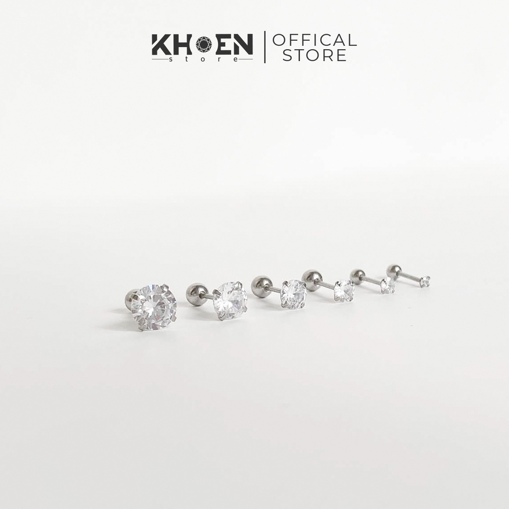 Khuyên tai đá tròn đầu bi  - Thép không gỉ - Khoen store