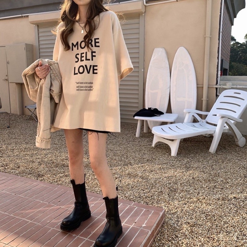 Áo thun cotton tay lỡ dáng rộng unisex - more self love