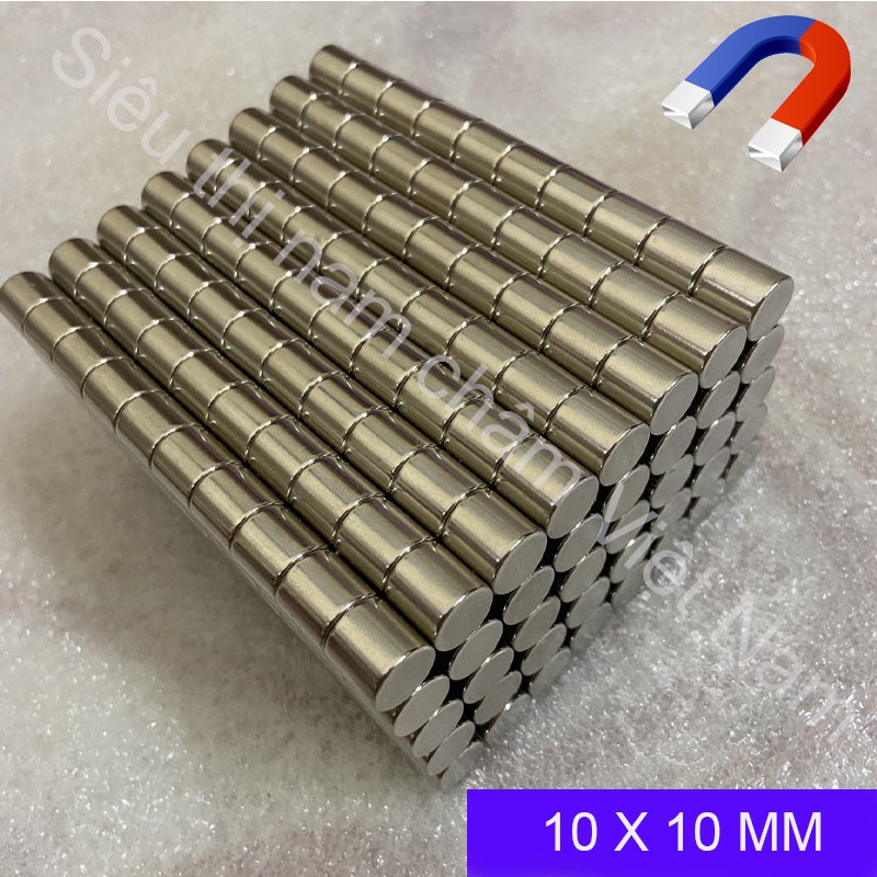 Nam châm viên hình trụ 10X10mm N42, nam châm đất hiếm siêu mạnh