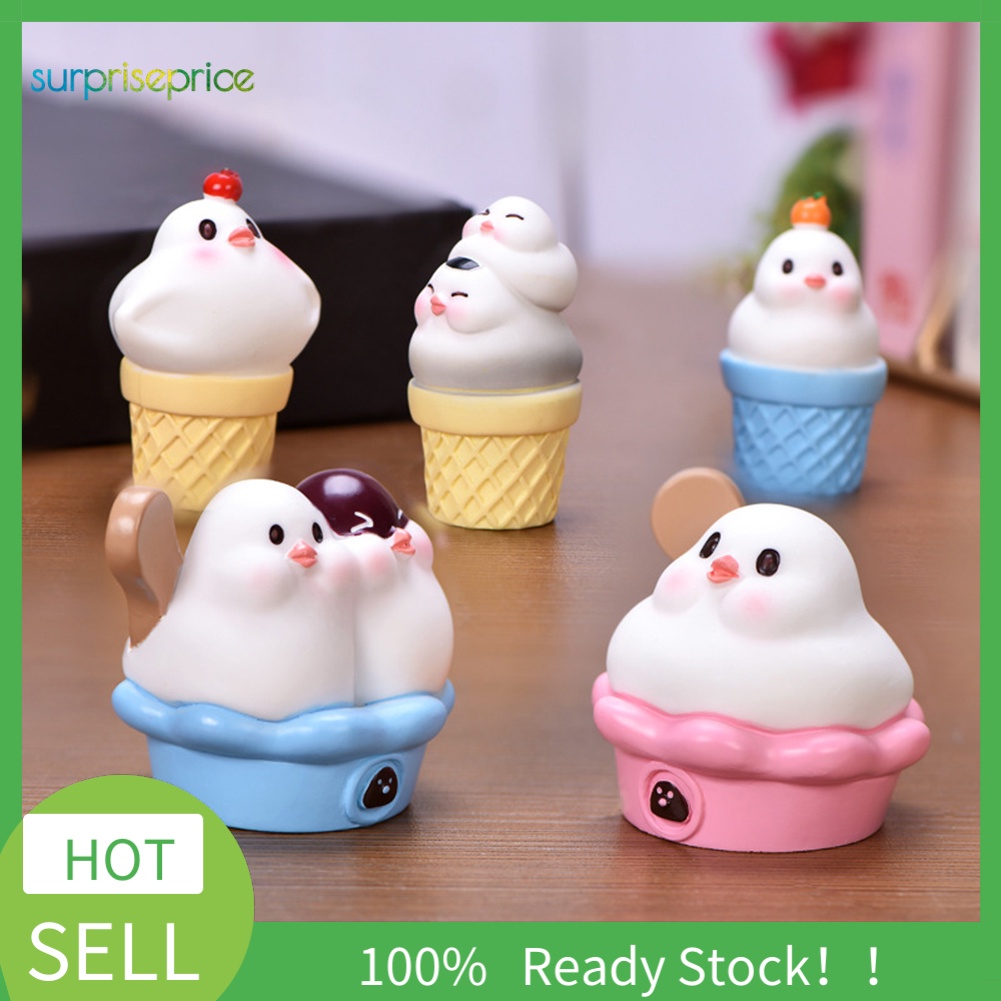 【SPP】Mini Bird Chick Ice Cream Cone Model Figurine Ornament Micro Landscape Decor