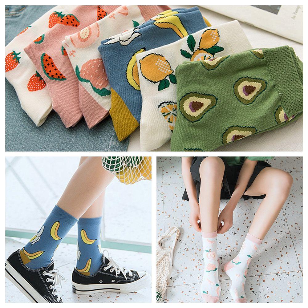 Vớ Cotton Họa Tiết Trái Bơ / Đào Phong Cách Đường Phố Hàn Quốc Cho Nữ