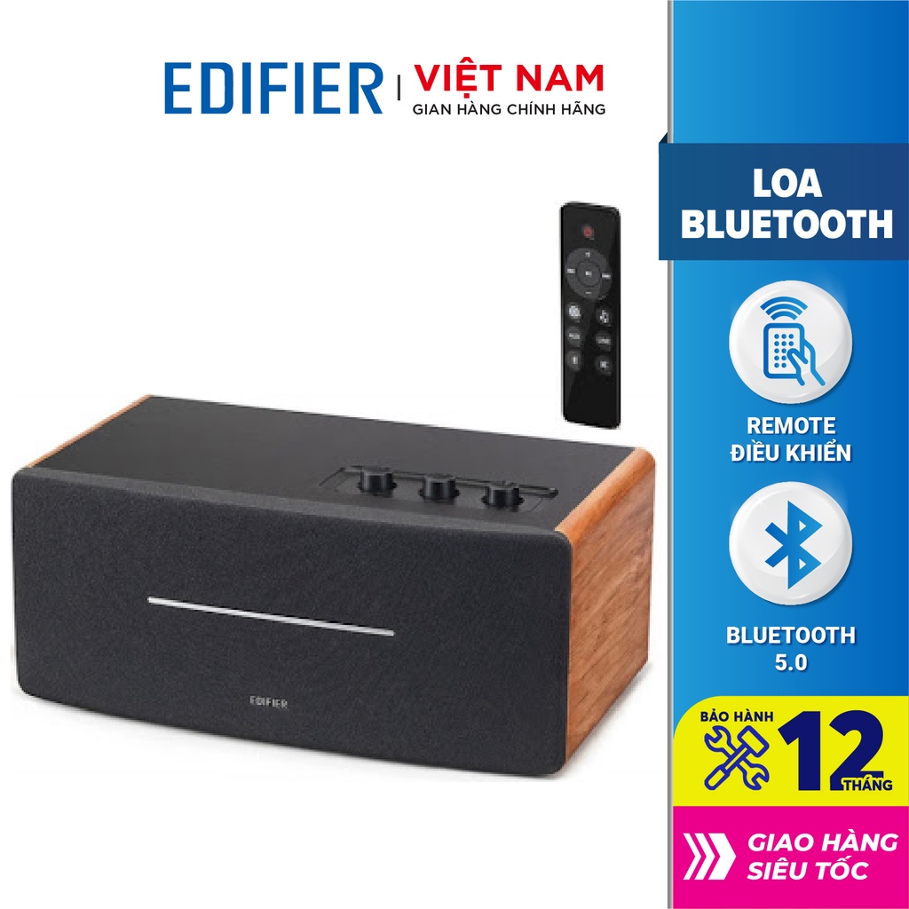 Loa Bluetooth 5.0 EDIFIER D12 Vỏ gỗ chống dội âm - Hỗ trợ AUX âm thanh nổi Stereo - Kèm remote điều khiển