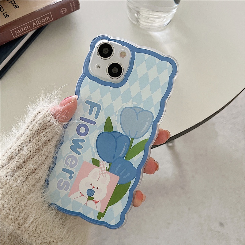 Ốp lưng iphone Phù Hợp Ốp Điện Thoại In Hình Thỏ Và Hoa Màu Xanh Dương Cho iphone13 12Promax xs / xr / 6Plus-14 Dinuo case