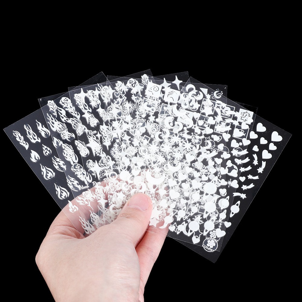 Set 1/6 Miếng Dán Móng Tay Phát Sáng Trong Tối Hình Ngôi Sao/Bướm 3D DIY