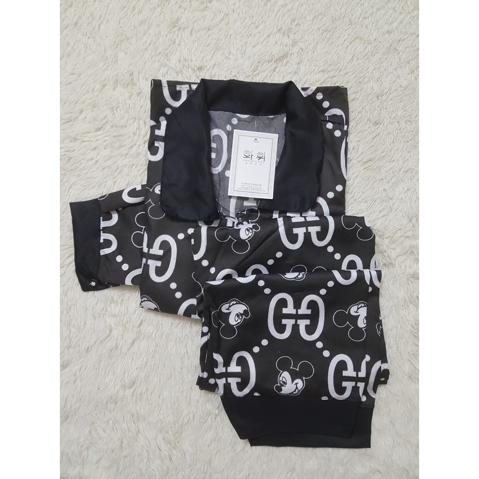 Bộ pijama tay dài quần dài cổ sen