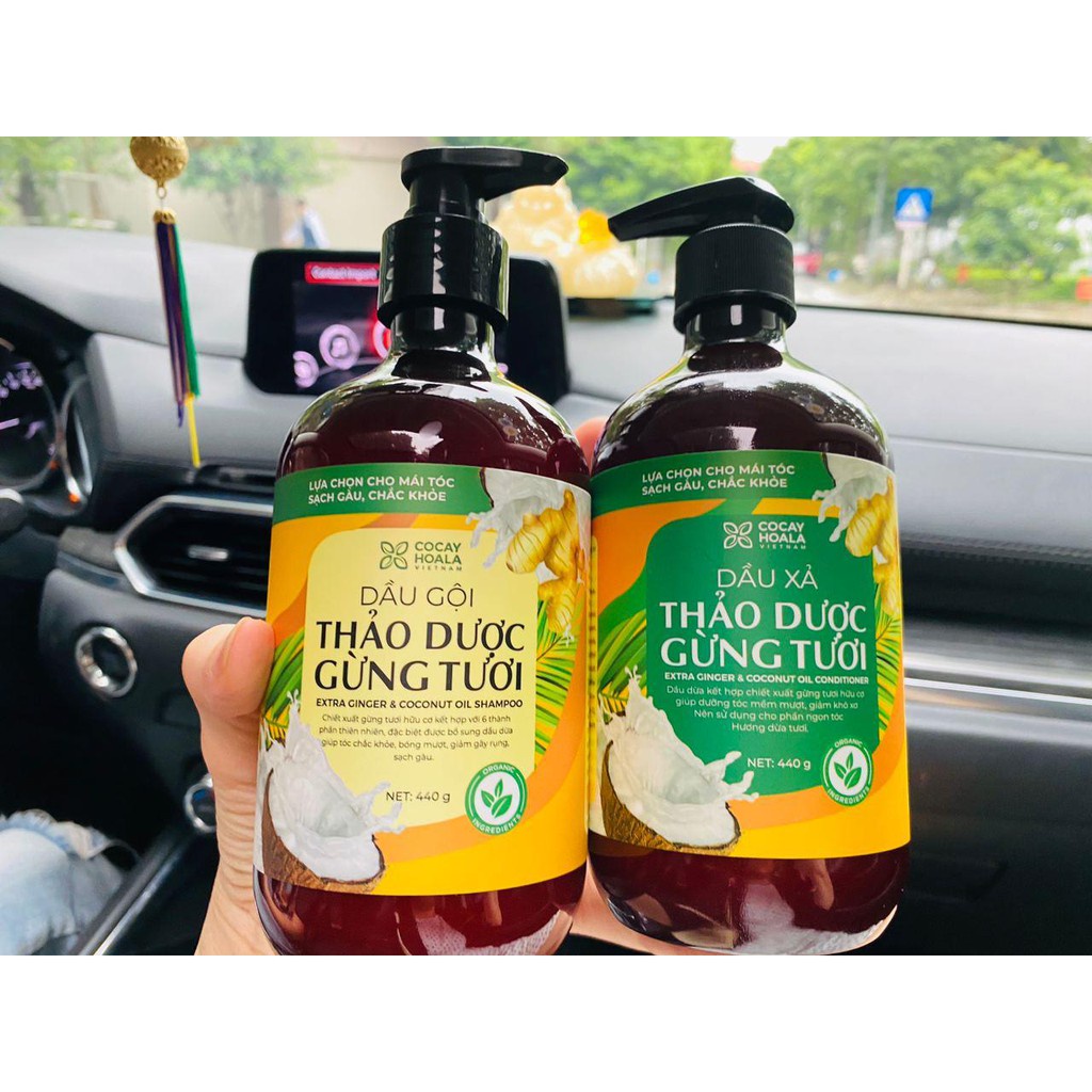 Cặp dầu gội xả hữu cơ gừng dừa cao cấp cỏ cây hoa lá dung tích 440g/ chai