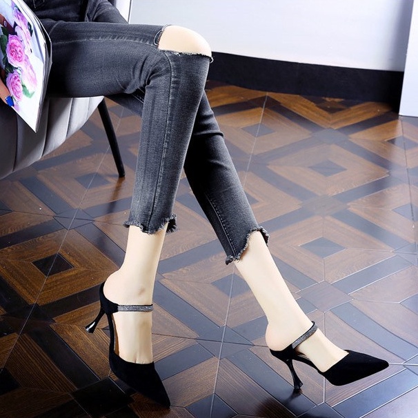 Giày cao gót  TTC51 kiểu dáng Hàn Quốc 7cm da lộn công sở đi làm đi chơi