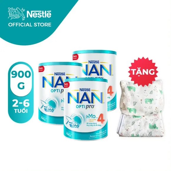 [Tặng 1 bộ gối mền vải sợi tre thiên nhiên] Combo 3 lon NAN Optipro 4 900gr