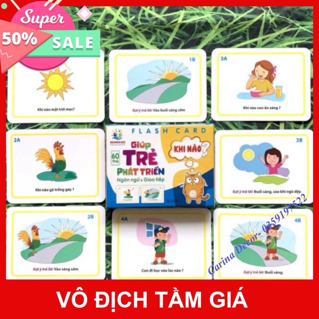 Flash card giúp trẻ tăng trưởng tiếng nói và giao tiếp: ai? loại gì? Ở đâu? khi nào? tại sao? - Carina Decor