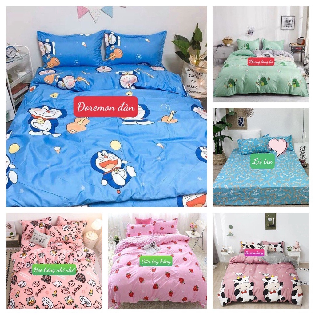 Ga Gối trải giường cotton, bộ drap giường đẹp 1m4,1m6 cho đệm dày 15-20cm