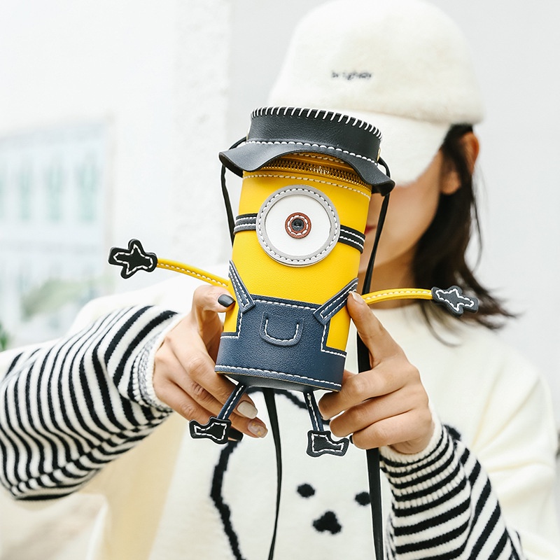 Túi Minions Handmade DIY,Hình dạng người đưa thư retro, chất liệu da PU, dệt đơn giản và tốt