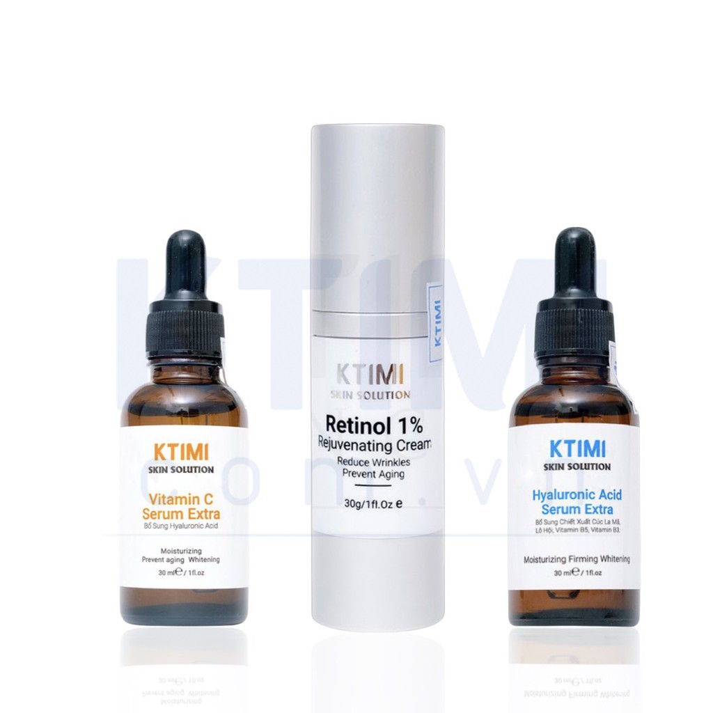 Bộ sản phẩm trẻ hoá da Ktimi - Retinol - Serum cấp ẩm - Serum vitamin C Ktimi